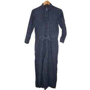Toast Linen Jumpsuit / Boiler Suit Tie Waist Garment Died Blue Women's XS‎